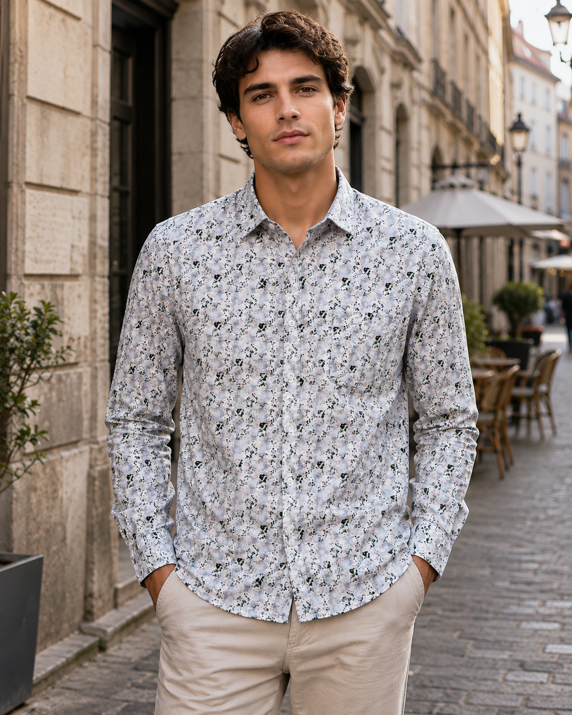 Men’s Premium Floral Printed Casual Shirt – White