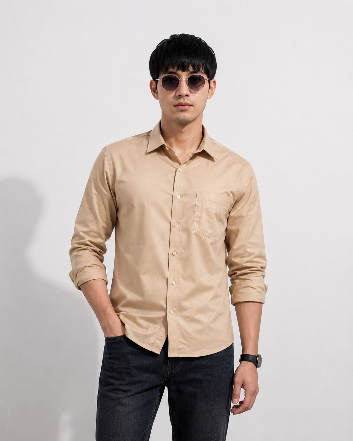 Men’s Premium Solid Beige Casual Shirt