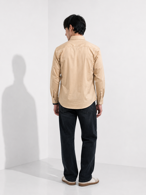 GLESTO men's solid beige casual shirt with pocket – view 5