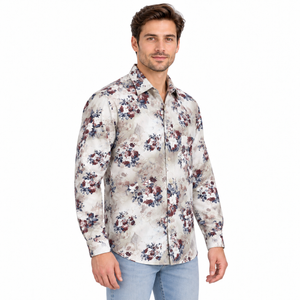 GLESTO men's beige floral printed casual shirt – view 7