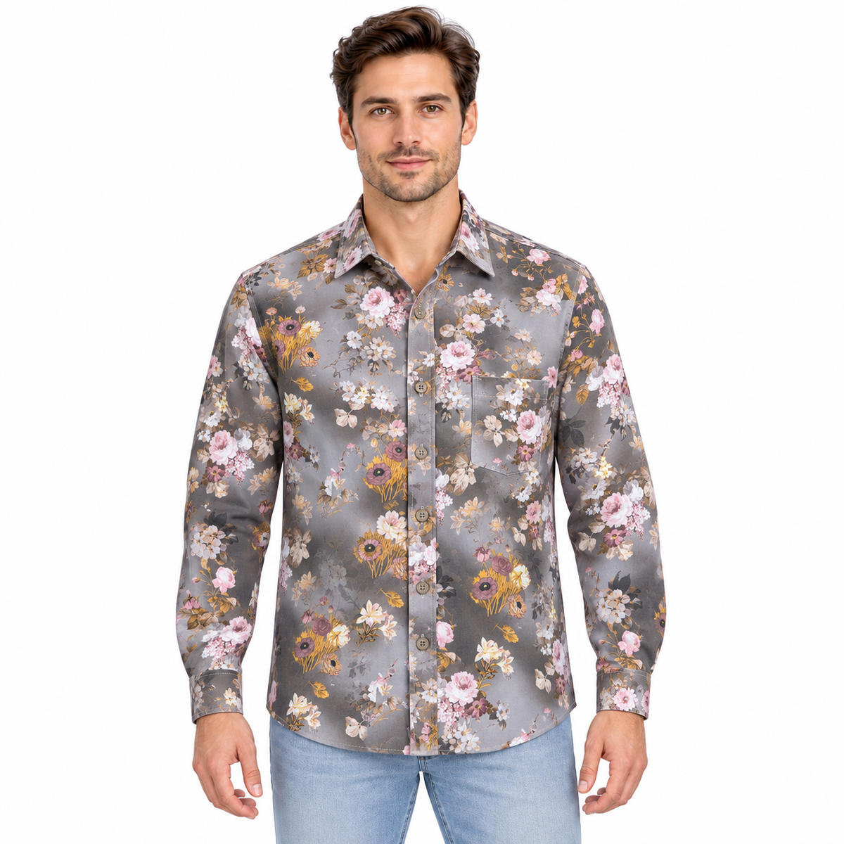 GLESTO men's premium floral printed casual shirt