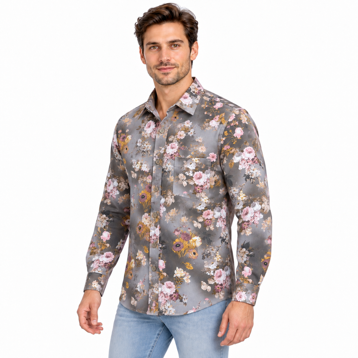 GLESTO men's premium floral printed casual shirt – view 2