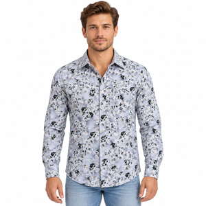 GLESTO men's white floral printed casual shirt