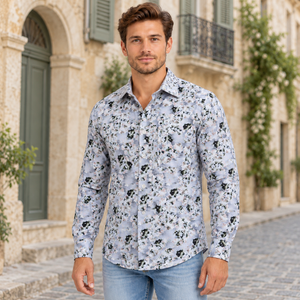 GLESTO men's white floral printed casual shirt – view 2