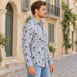 GLESTO men's white floral printed casual shirt – view 5