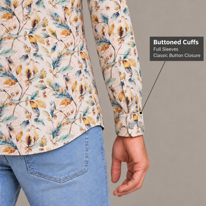 GLESTO Verona Meadow beige botanical print shirt for men – view 4