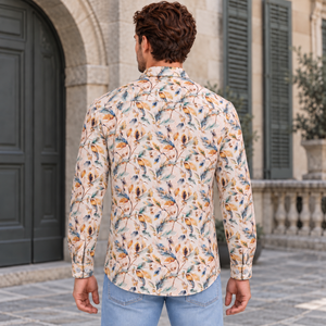 GLESTO Verona Meadow beige botanical print shirt for men – view 7
