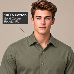 GLESTO olive green shirt – collar and 100% cotton fabric close-up