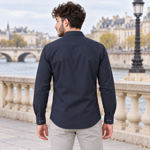 GLESTO men's navy blue cotton shirt – back view