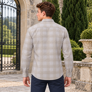 GLESTO men's beige checked cotton shirt – back view