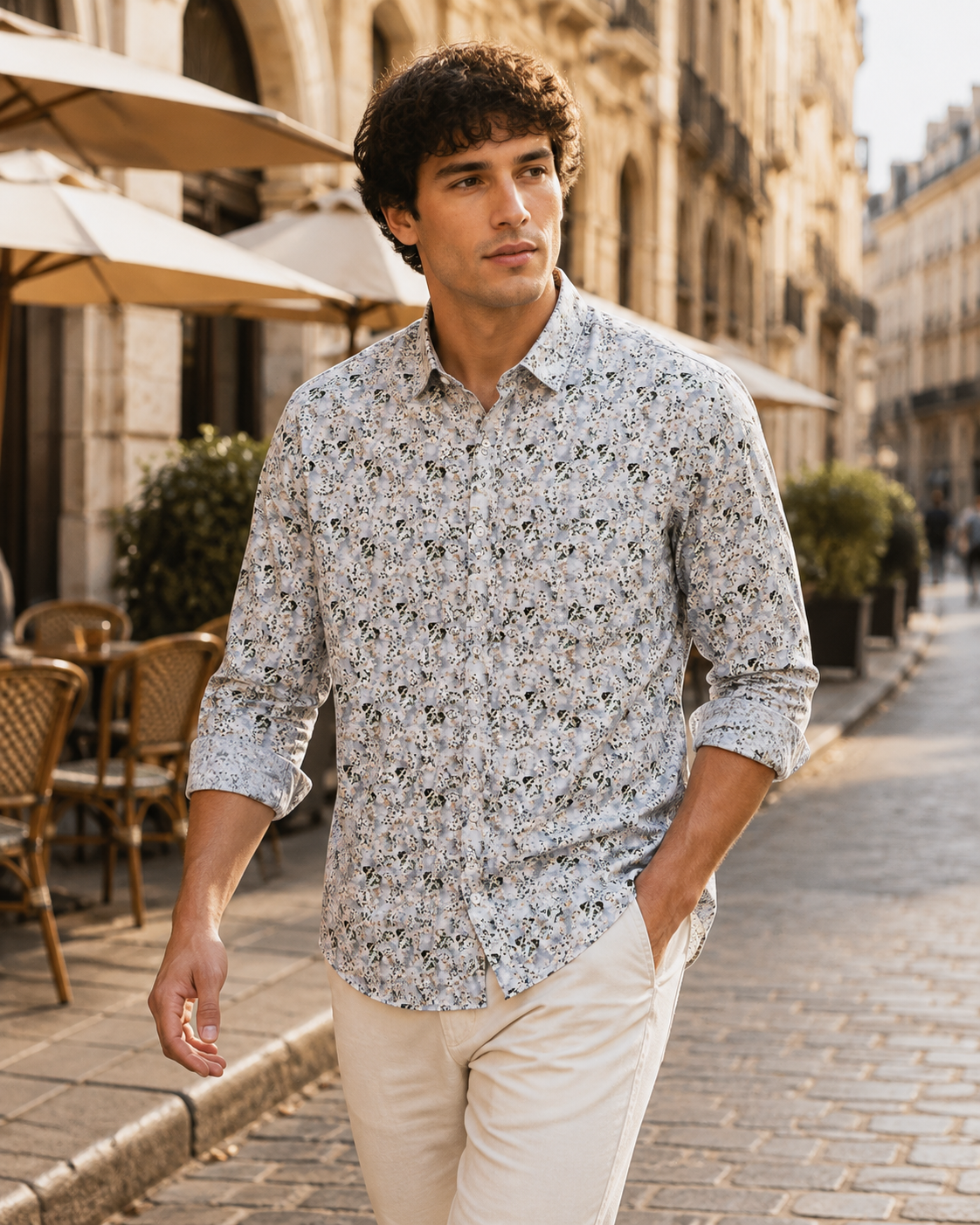 Men’s Premium Floral Printed Casual Shirt – White