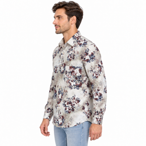 GLESTO men's beige floral printed casual shirt – view 2