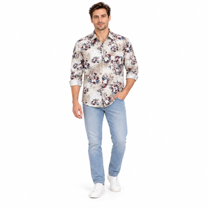 GLESTO men's beige floral printed casual shirt – view 5