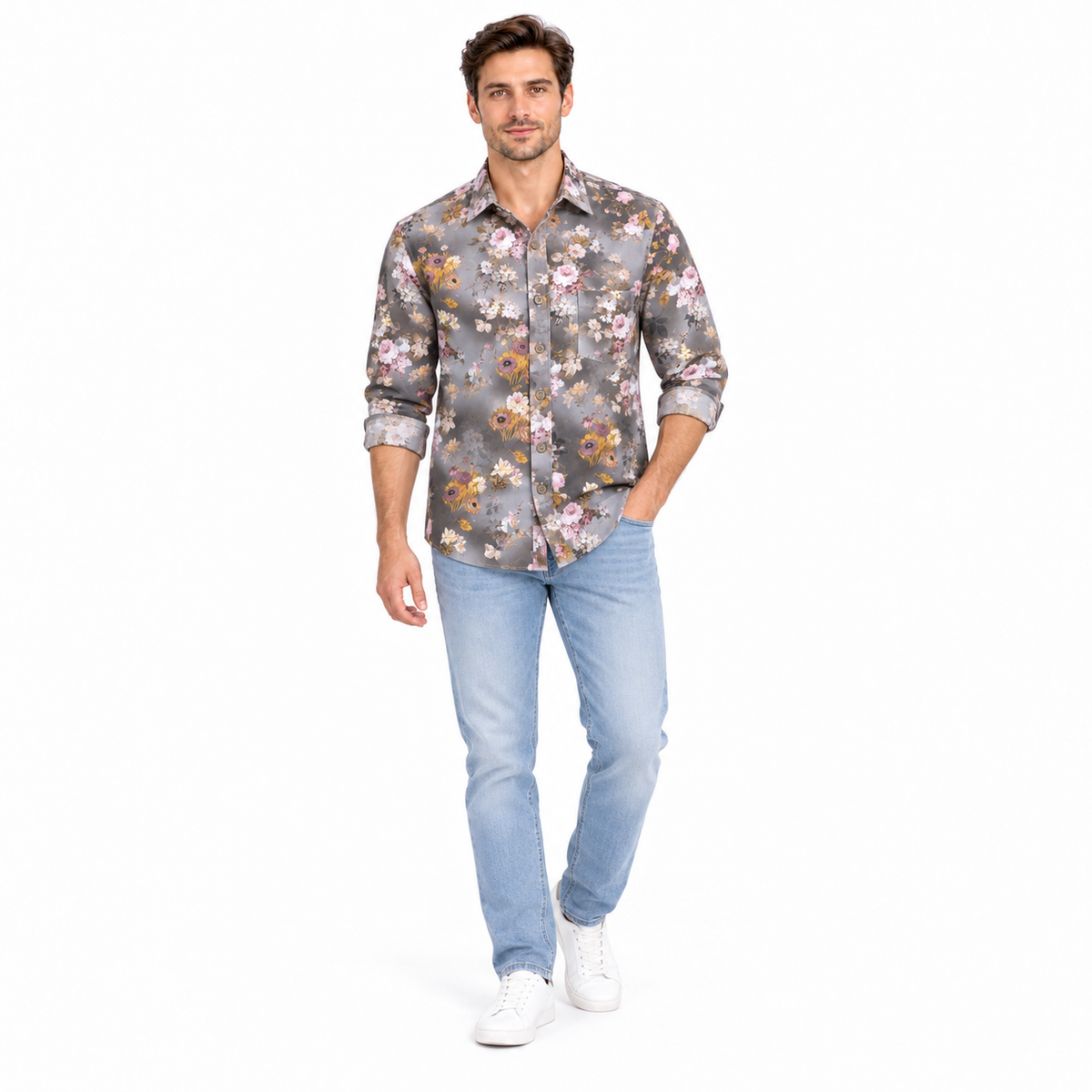 GLESTO men's premium floral printed casual shirt – view 6
