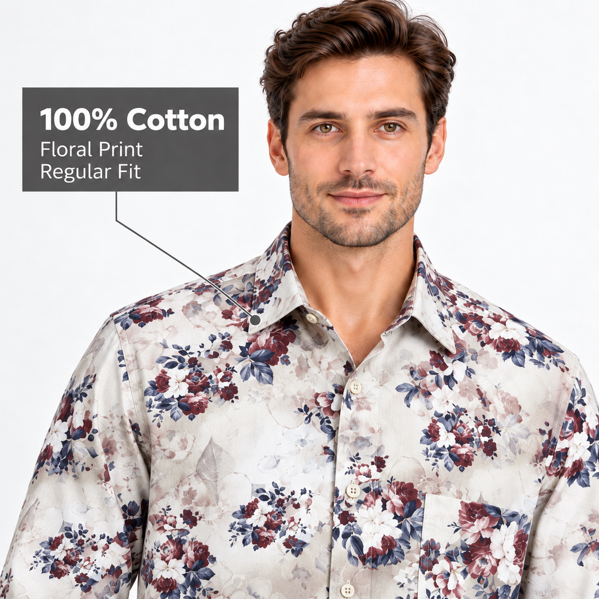GLESTO men's beige floral printed casual shirt – view 3