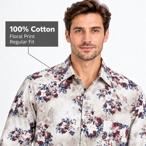 GLESTO men's beige floral printed casual shirt – view 3