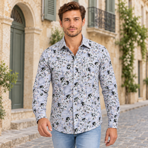 GLESTO men's white floral printed casual shirt – view 6