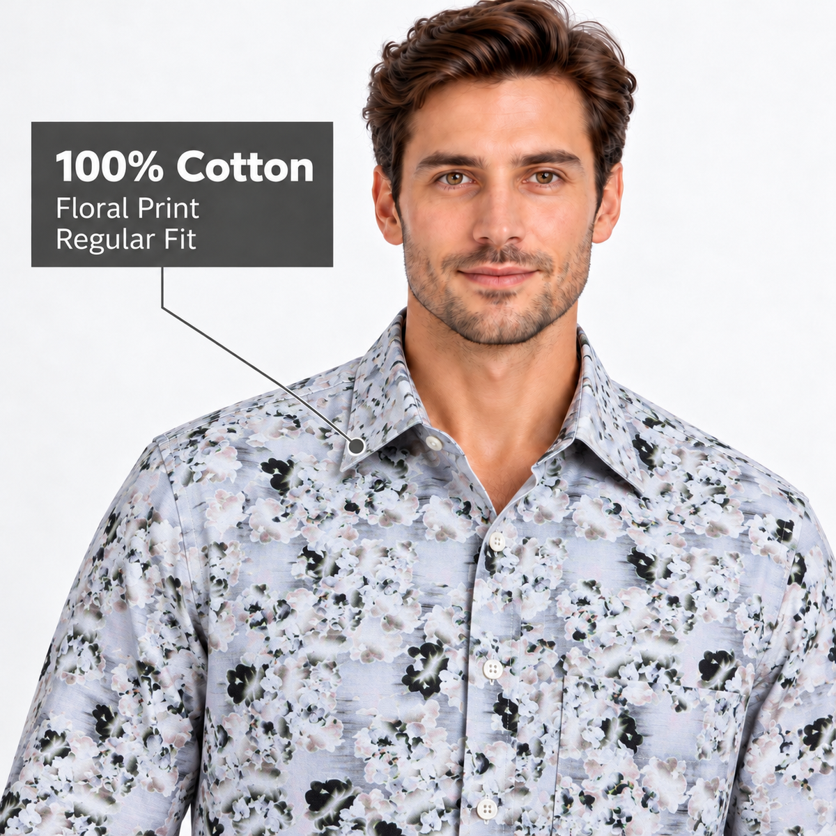 GLESTO men's white floral printed casual shirt – view 3