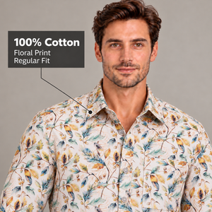 GLESTO Verona Meadow beige botanical print shirt for men – view 3