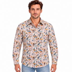 GLESTO Verona Meadow beige botanical print shirt for men