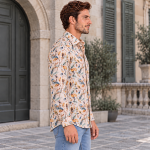 GLESTO Verona Meadow beige botanical print shirt for men – view 6