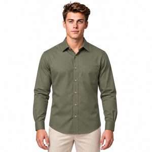 GLESTO men's olive green solid cotton full sleeve shirt – front view on white background