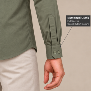 GLESTO olive green shirt – buttoned cuff close-up