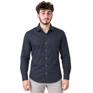 GLESTO men's navy blue solid cotton full sleeve shirt – front view on white background