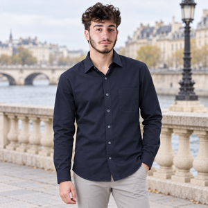 GLESTO men's navy blue cotton casual shirt – outdoor look