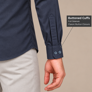 GLESTO navy blue shirt – buttoned cuff close-up