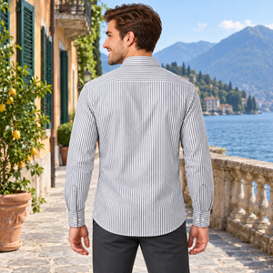 GLESTO men's grey and white striped cotton shirt – back view